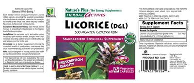 Photo of the Nature's Plus Herbal Actives Licorice (DGL) 500 mg label