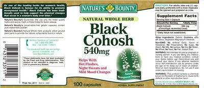 Photo of the Nature's Bounty Black Cohosh 540 mg label