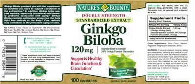Photo of the Nature's Bounty Ginkgo Biloba 120 mg label
