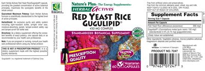 Photo of the Nature's Plus Herbal Actives Red Yeast Rice Gugulipid 450 mg Complex label