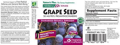 Photo of the Nature's Plus Herbal Actives Grape Seed 50 mg/95% Proanthocyanidins label