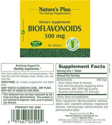 Photo of the Nature's Plus Bioflavonoids 500 mg label