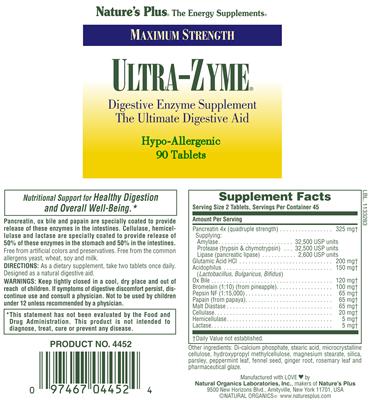 Photo of the Nature's Plus Maximum Strength Ultra-Zyme label