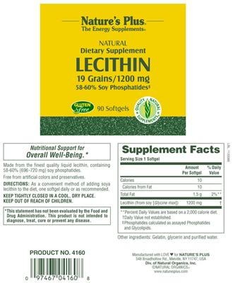 Photo of the Nature's Plus Lecithin label