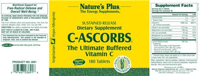 Photo of the Nature's Plus SUSTAINED RELEASE C-ASCORBS label