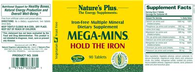 Photo of the Nature's Plus Mega-Mins Hold the Iron label