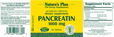 Photo of the Nature's Plus Pancreatin 1000 mg label