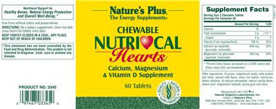 Photo of the Nature's Plus Chewable Nutri-Cal Hearts label