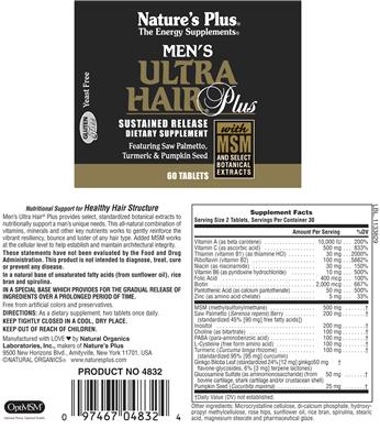 Photo of the Nature's Plus Men's Ultra Hair Plus label