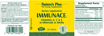 Photo of the Nature's Plus Immunace label