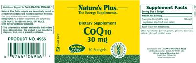 Photo of the Nature's Plus CoQ10 30 mg label