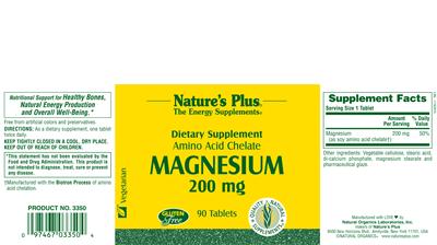 Photo of the Nature's Plus Magnesium 200 mg label