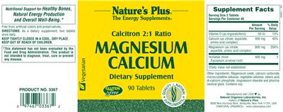 Photo of the Nature's Plus Magnesium Calcium label