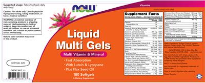 Photo of the NOW Liquid Multi Gels label