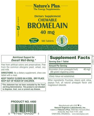 Photo of the Nature's Plus Chewable Bromelain 40 mg label