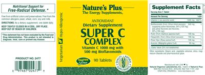 Photo of the Nature's Plus Super C Complex label