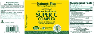 Photo of the Nature's Plus Super C Complex label