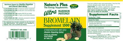 Photo of the Nature's Plus Ultra Maximum Potency Bromelain 1500 label