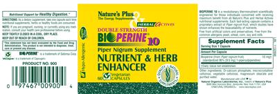 Photo of the Nature's Plus Herbal Actives Double Strength Bioperine 10 label