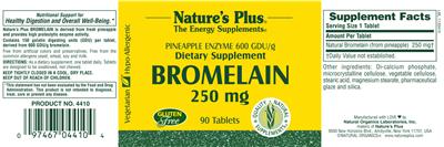 Photo of the Nature's Plus Bromelain 250 mg label