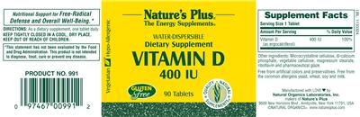 Photo of the Nature's Plus Vitamin D 400 IU label