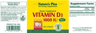 Photo of the Nature's Plus Vitamin D3 1000 IU label