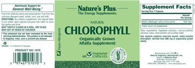 Photo of the Nature's Plus Natural Chlorophyll label