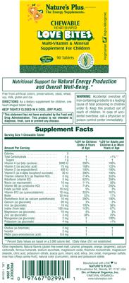 Photo of the Nature's Plus Chewable Heart-Shaped Love Bites label