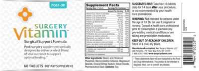 Photo of the Surgery Vitamin Post-Op label