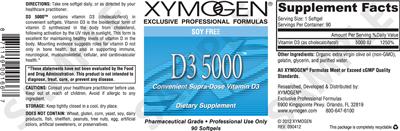 Photo of the XYMOGEN D3 5000 label