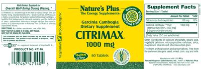 Photo of the Nature's Plus CITRIMAX 1000 mg label