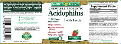 Photo of the Nature's Bounty Chewable Probiotic Acidophilus With Lactis Natural Strawberry Flavor label