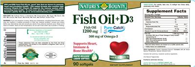 Photo of the Nature's Bounty Fish Oil + D3 label