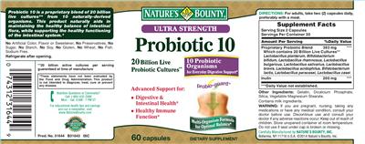 Photo of the Nature's Bounty Probiotic 10 label