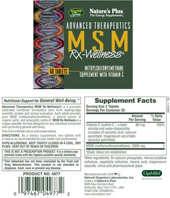 Photo of the Nature's Plus Advanced Therapeutics MSM Rx-Wellness label