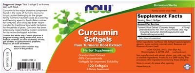 Photo of the NOW Curcumin Softgels From Turmeric Root Extract label