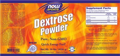 Photo of the NOW Sports Dextrose Powder label