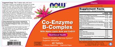 Photo of the NOW Co-Enzyme B-Complex With Alpha Lipoic Acid and CoQ10 label