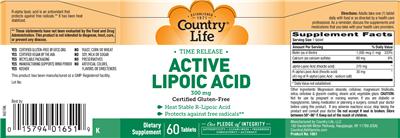 Photo of the Country Life Active Lipoic Acid 300 mg label