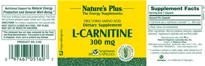 Photo of the Nature's Plus Free Form Amino Acid L-Carnitine 300 mg label