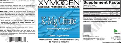 Photo of the XYMOGEN K-Mg Citrate label