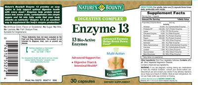 Photo of the Nature's Bounty Enzyme 13 label