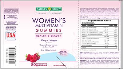 Photo of the Nature's Bounty Optimal Solutions Women's Multivitamin Gummies Raspberry Flavored label