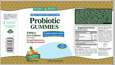 Photo of the Nature's Bounty Probiotic Gummies label