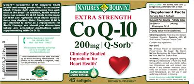 Photo of the Nature's Bounty Extra Strength Co-Q10 200 mg label
