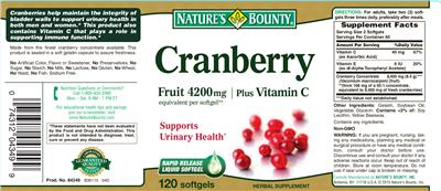 Photo of the Nature's Bounty Cranberry Plus Vitamin C label