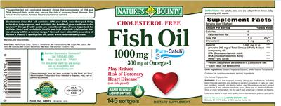 Photo of the Nature's Bounty Cholesterol Free Fish Oil 1000 mg label