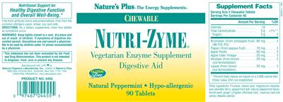 Photo of the Nature's Plus Chewable Nutri-Zyme Natural Peppermint label