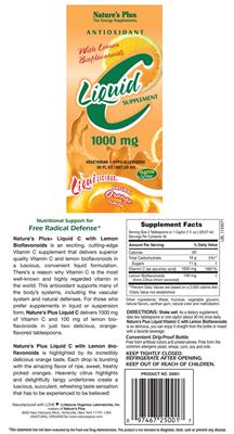 Photo of the Nature's Plus Liquid C Supplement 1000 mg Natural Orange Flavor label