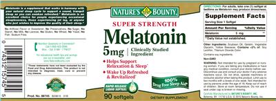 Photo of the Nature's Bounty Melatonin 5 mg label